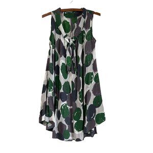 Womens Gray Green Geometric Sleeveless Trapese Lagenlook Irridescent Dress L